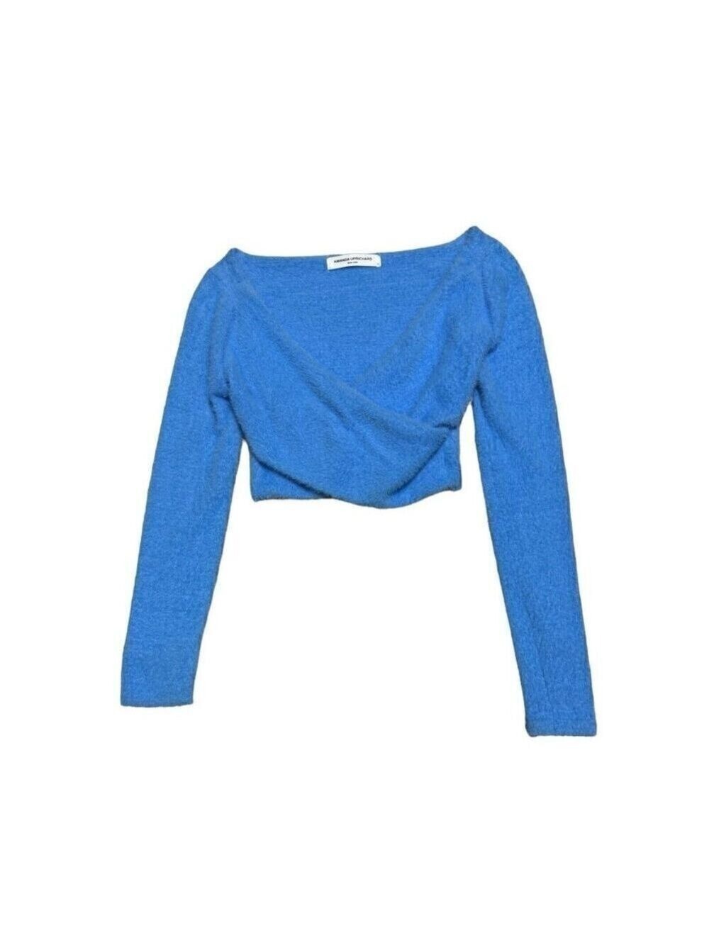 AMANDA UPRICHARD Fuzzy Luxury Designer Bright Blue Soft Crop Top XS